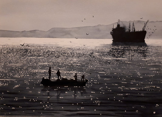 Fishermen of Oman (Fine Art Print) Framed